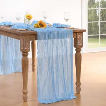 DeZerlor Baby Blue Cheesecloth Table Runners for Weddings