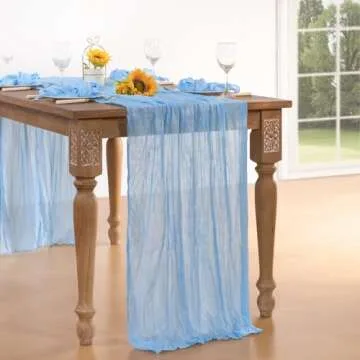 DeZerlor Baby Blue Cheesecloth Table Runners for Weddings