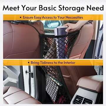 rabbitgoo Dog Car Net Barrier for SUVs, Pet Barrier with Metal Hooks & Stretchable Mesh, Car Divider & Storage Bag, Easy to Install, Drive Safely with Children & Pets, 13.98"×15.55"