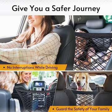 rabbitgoo Dog Car Net Barrier for SUVs, Pet Barrier with Metal Hooks & Stretchable Mesh, Car Divider & Storage Bag, Easy to Install, Drive Safely with Children & Pets, 13.98"×15.55"