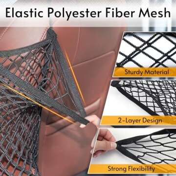 rabbitgoo Dog Car Net Barrier for SUVs, Pet Barrier with Metal Hooks & Stretchable Mesh, Car Divider & Storage Bag, Easy to Install, Drive Safely with Children & Pets, 13.98"×15.55"