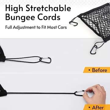 rabbitgoo Dog Car Net Barrier for SUVs, Pet Barrier with Metal Hooks & Stretchable Mesh, Car Divider & Storage Bag, Easy to Install, Drive Safely with Children & Pets, 13.98"×15.55"