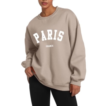 Tuislay Paris College Sweatshirt for Women Oversized Comfy Graphic Crewneck