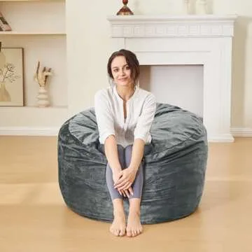 ILPEOD 3 Feet Bean Bag Chair - BeanBag Chairs for Adults, Living Room Furniture Sofa with Soft Micro Fiber Cover, Round Fluffy Couch for Bedroom College Dorm - Grey