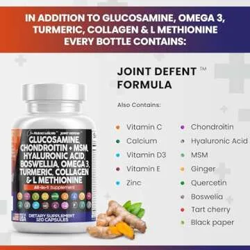 Clean Nutraceuticals Glucosamine Chondroitin MSM Turmeric Hyaluronic Acid Boswellia Collagen Tart Cherry - Joint Support Supplement Omega 3 Pills Ginger Quercetin Capsules - 120 Count USA