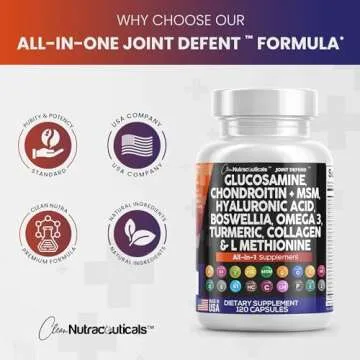 Clean Nutraceuticals Glucosamine Chondroitin MSM Turmeric Hyaluronic Acid Boswellia Collagen Tart Cherry - Joint Support Supplement Omega 3 Pills Ginger Quercetin Capsules - 120 Count USA