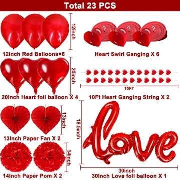 TURNMEON Valentine's Day Party Decorations Set 23 Pack Heart Balloons with Hanging Swirls Heart Garl...