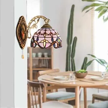 Tiffany Style Vintage Wall Sconce with Pull Chain Switch