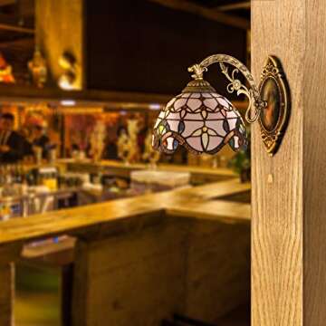 KWOKING Lighting Tiffany Style Vintage Lighting Creative Wall Sconces Lighting with Pull Chain Switch Mirror Front Wall Lamp Fixture for Corridor, Hallway, Livingroom, Bedroom Style A