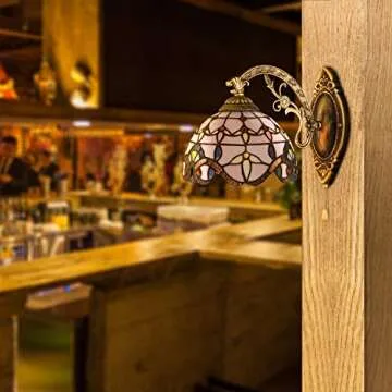 Tiffany Style Vintage Wall Sconce with Pull Chain Switch