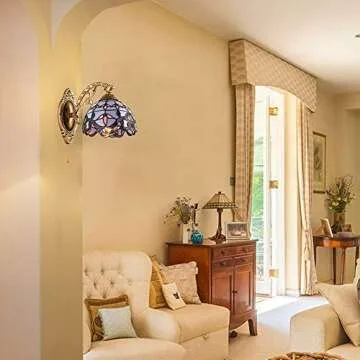 Tiffany Style Vintage Wall Sconce with Pull Chain Switch