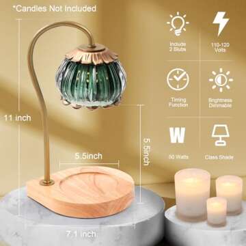 CABRHEART Candle Warmer Lamp with Timer, Dimmable Electric Candle Warmer Melter, Small & Large Jar Fragrance Candle Holders for Home Decoration Gift for Women, Golden-Green