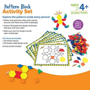 Learning Resources Pattern Block Activity Set, 20 Double-Sided Cards, Ages 4+