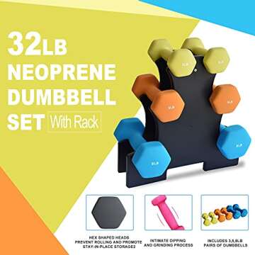 Balelinko 3LB, 5LB & 8LB Hand Weights Neoprene Coated Hex Dumbbell Set with Rack Stand, Exercise & Fitness Dumbbell for Home Gym Equipment Workouts Strength Training