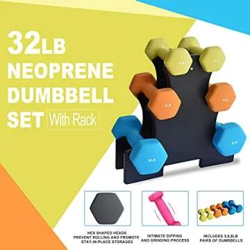 Balelinko 3LB, 5LB & 8LB Hand Weights Neoprene Coated Hex Dumbbell Set with Rack Stand, Exercise & Fitness Dumbbell for Home Gym Equipment Workouts Strength Training