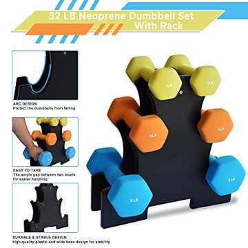 Balelinko 3LB, 5LB & 8LB Hand Weights Neoprene Coated Hex Dumbbell Set with Rack Stand, Exercise & Fitness Dumbbell for Home Gym Equipment Workouts Strength Training
