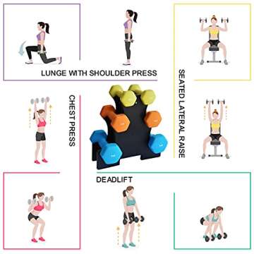 Balelinko 3LB, 5LB & 8LB Hand Weights Neoprene Coated Hex Dumbbell Set with Rack Stand, Exercise & Fitness Dumbbell for Home Gym Equipment Workouts Strength Training