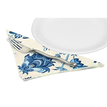 Decorative Things Cloth Napkins Set of 12 Cotton Table Linen Napkins Dinner 18" Backyard Beach Wedding Table Décor Pool Party Blue, Off White USA Made