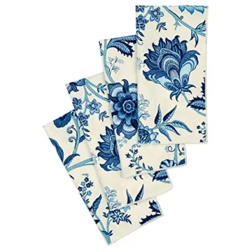 Decorative Things Cloth Napkins Set of 12 Cotton Table Linen Napkins Dinner 18" Backyard Beach Wedding Table Décor Pool Party Blue, Off White USA Made