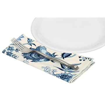 Decorative Things Cloth Napkins Set of 12 Cotton Table Linen Napkins Dinner 18" Backyard Beach Wedding Table Décor Pool Party Blue, Off White USA Made