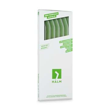 Halm Glass Straws - 6 Long 12 inch Bent Stanley Cup Replacement Drinking Straws + Plastic-Free Cleaning Brush - Perfect for Bottles & Quencher - Made in Germany - Dishwasher Safe - Eco-Friendly
