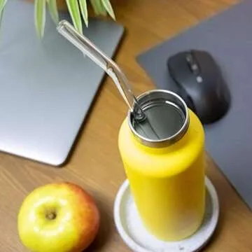 Halm Glass Straws - 6 Long 12 inch Bent Stanley Cup Replacement Drinking Straws + Plastic-Free Cleaning Brush - Perfect for Bottles & Quencher - Made in Germany - Dishwasher Safe - Eco-Friendly