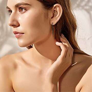 WUWEIJIAJIA Spike Dangle Drop Hoop Earrings for Women Men Sterling Silver Hoops Cuff Cartilage Stud Tragus Helix Wrap Geometric Personalized Punk (Black-1)