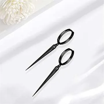 WUWEIJIAJIA Spike Dangle Drop Hoop Earrings for Women Men Sterling Silver Hoops Cuff Cartilage Stud Tragus Helix Wrap Geometric Personalized Punk (Black-1)