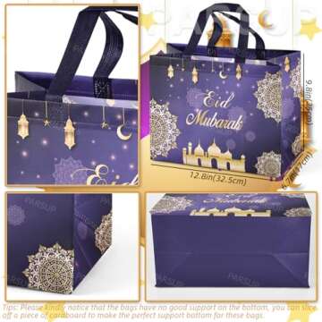 PARSUP 8PCS Eid Mubarak Reusable Gift Bags, Assorted Sizes Treat Bags with Handles, Eid Mubarak Party Bags, Multifunctional Non-Woven Eid Bags for Gifts Wrapping, Eid Party Supplies