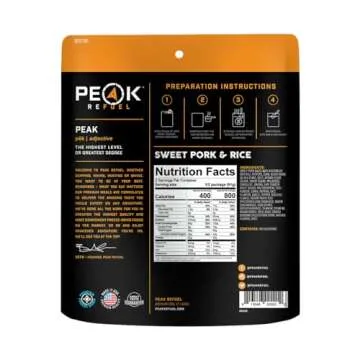 Peak Refuel Sweet Pork & Rice | Premium Freeze Dried Camping Food | Backpacking & Hiking MRE Meals | Just Add Water | 100% Real Meat | 40g of Protein | 2 Serving Pouch