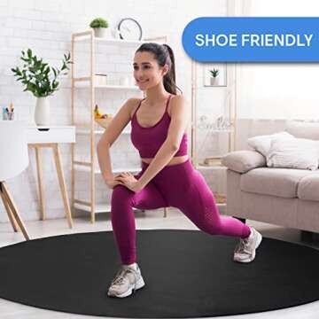 SCHRINER Pro Large Round High Density Exercise Mat 6’ x 6mm for Workout, Jump Rope, Cardio, Home Gym Flooring - Premium Extra Thick, Ultra Durable, Shoe Friendly, Non-Slip Fitness Mat Black