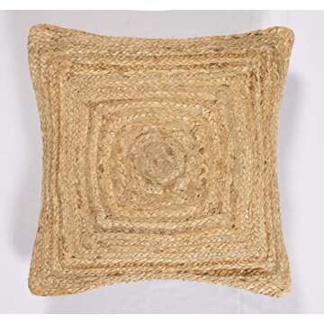Square Natural Jute Throw Pillow Cover (18 X 18 Inches) | Durable, Hand-Woven Decorative Cushion Cov...