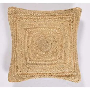 Square Natural Jute Throw Pillow Cover (18 X 18 Inches) | Durable, Hand-Woven Decorative Cushion Cov...