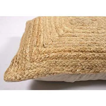 Square Natural Jute Throw Pillow Cover (18 X 18 Inches) | Durable, Hand-Woven Decorative Cushion Covers for Couch, Sofa | Vintage Boho Home Décor Pillow Dress, Modern Farmhouse Bohemian Pillow Case