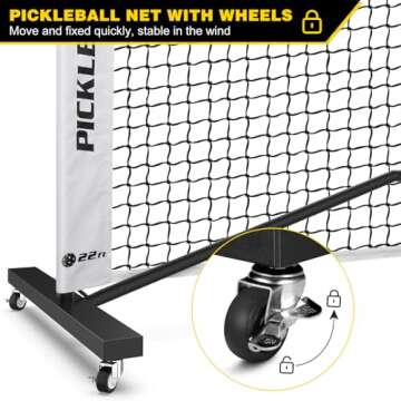 Portable Pickleball Net Set with Wheels, Regulation Size 22 FT & Half Court 11 FT, Steady Metal Fram...