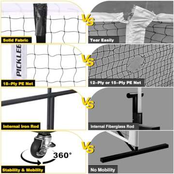Portable Pickleball Net Set with Wheels, Regulation Size 22 FT & Half Court 11 FT, Steady Metal Frame Pickle Ball Net Set System with Carry Bag for Backyards, Driveways, and Garages