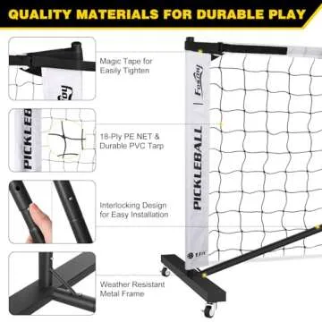 Portable Pickleball Net Set with Wheels, Regulation Size 22 FT & Half Court 11 FT, Steady Metal Frame Pickle Ball Net Set System with Carry Bag for Backyards, Driveways, and Garages