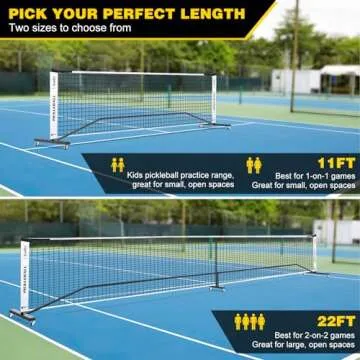 Portable Pickleball Net Set with Wheels, Regulation Size 22 FT & Half Court 11 FT, Steady Metal Frame Pickle Ball Net Set System with Carry Bag for Backyards, Driveways, and Garages