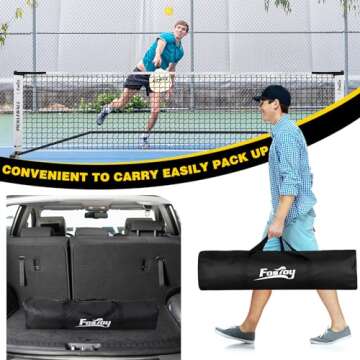 Portable Pickleball Net Set with Wheels, Regulation Size 22 FT & Half Court 11 FT, Steady Metal Frame Pickle Ball Net Set System with Carry Bag for Backyards, Driveways, and Garages