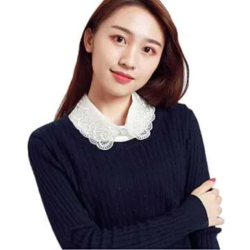 SUZALA Womens Dickey Collar Half-Shirt Beaded Detachable Fake Collars Organza False Collar Embroidery Faux Collar OrganzaNeck-White