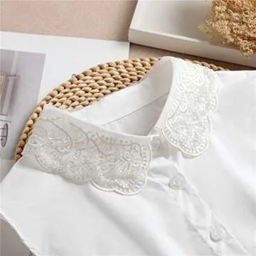 SUZALA Womens Dickey Collar Half-Shirt Beaded Detachable Fake Collars Organza False Collar Embroidery Faux Collar OrganzaNeck-White