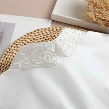 SUZALA Womens Dickey Collar Half-Shirt Beaded Detachable Fake Collars Organza False Collar Embroidery Faux Collar OrganzaNeck-White
