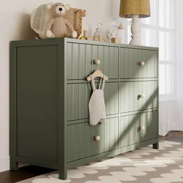 Graco Teddi 6 Drawer Double Dresser (Olive) – GREENGUARD Gold Certified, Interlocking Drawer Syste...