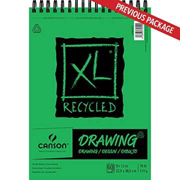 Canson XL Series Recycled Bristol Paper Pad, Dual Sided Smooth and Vellum for Pencil, Marker or Ink, Fold Over, 96 Pound, 9 x 12 In, White, 25 Sheets