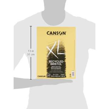 Canson XL Series Recycled Bristol Paper Pad, Dual Sided Smooth and Vellum for Pencil, Marker or Ink, Fold Over, 96 Pound, 9 x 12 In, White, 25 Sheets
