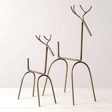 Modern Antique Brass Reindeer Set of Two for Holiday Decor