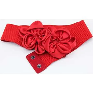 ALAIX Women's Wide Belt Stretchy Chunky Waist Belt Dress Belts Big Flower Cinch Belts Elastic Belts for Women