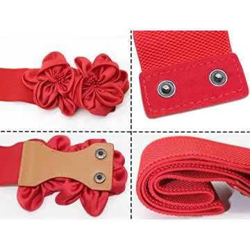ALAIX Women's Wide Belt Stretchy Chunky Waist Belt Dress Belts Big Flower Cinch Belts Elastic Belts for Women
