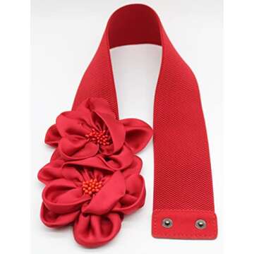 ALAIX Women's Wide Belt Stretchy Chunky Waist Belt Dress Belts Big Flower Cinch Belts Elastic Belts for Women