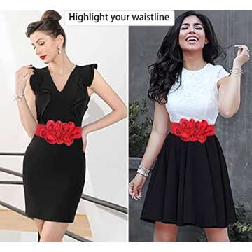 ALAIX Women's Wide Belt Stretchy Chunky Waist Belt Dress Belts Big Flower Cinch Belts Elastic Belts for Women